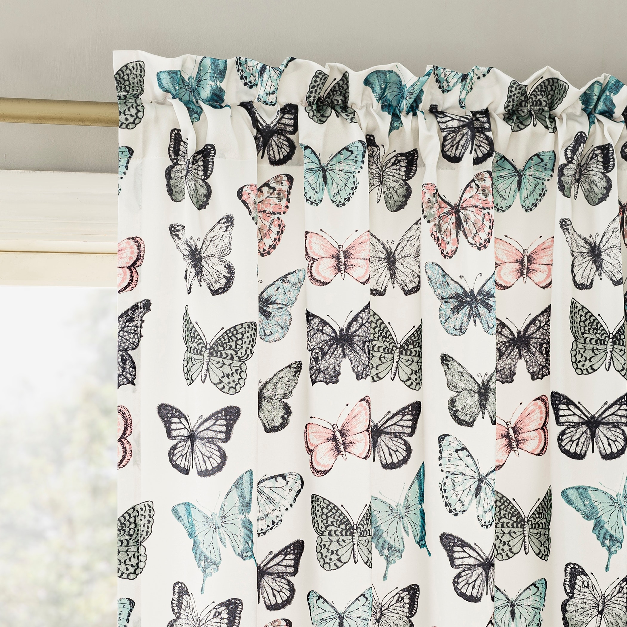 No. 918 Magdalena Butterfly Print Room Darkening Rod Pocket Curtain Panel, Single Panel