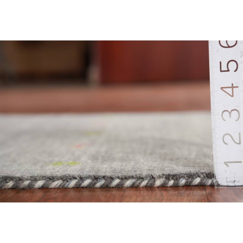 Hand Knotted Oriental 100% Wool Carpet Tribal Animal Pictorial Greys & Charcoal Gabbeh Area Rug - 4' 11'' X 3' 0''