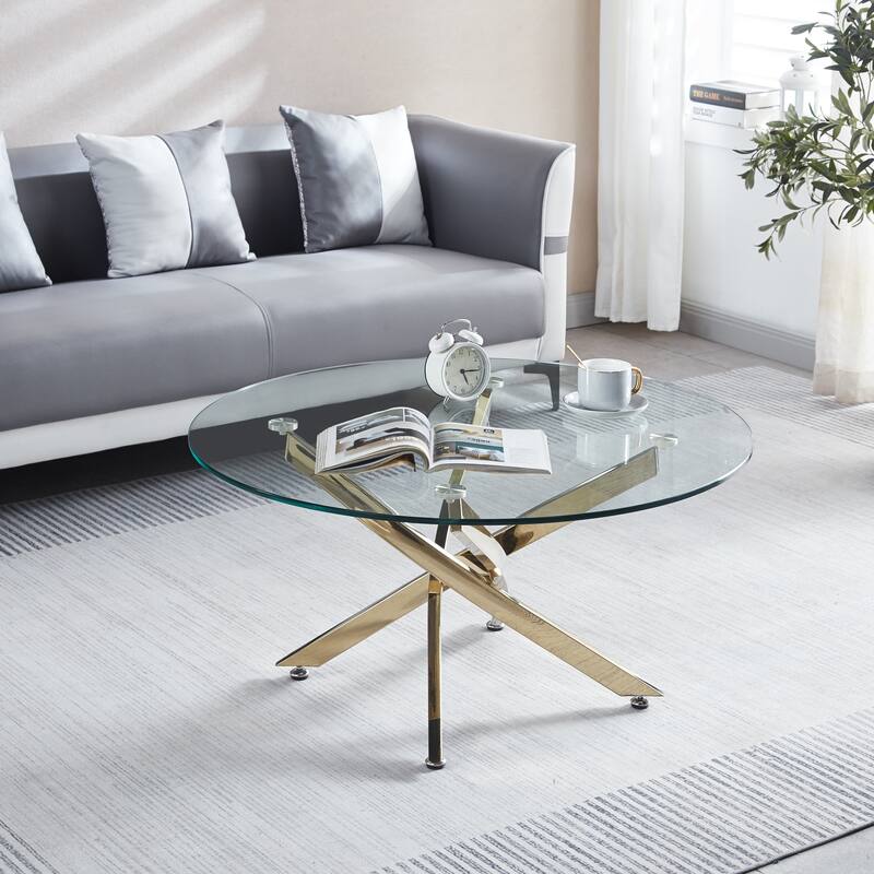 Round Tempered Glass Coffee Table with Chrome Legs - 35.40 x 35.40 x 17.70