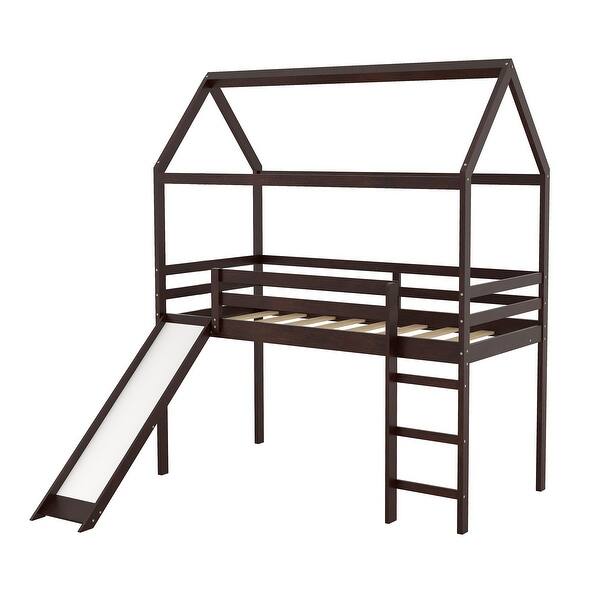 slide 2 of 11, Twin Loft Bed with Slide and Guardrails - House-Inspired Design for Active Kids