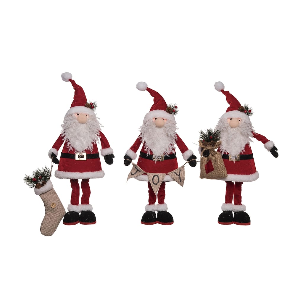 Transpac Christmas Plush Cottage Standing Santa Set of 3 Christmas Home Decorations
