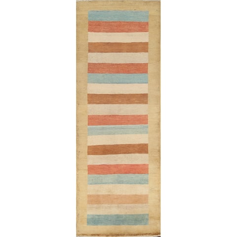Striped Gabbeh Kashkoli Oriental Runner Rug Wool Handmade Carpet - 2'7" x 7'5"