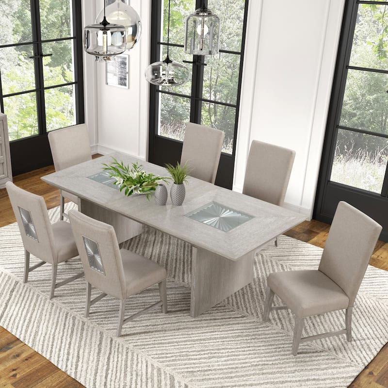 Furniture of America Juniper Modern Light Grey Solid Wood 90" Dining Table with Leaf - Light Grey