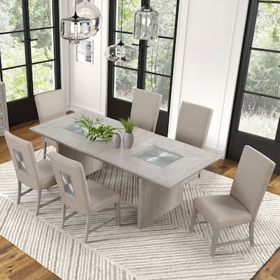 Furniture of America Juniper Modern Light Grey Solid Wood 90" Dining Table with Leaf