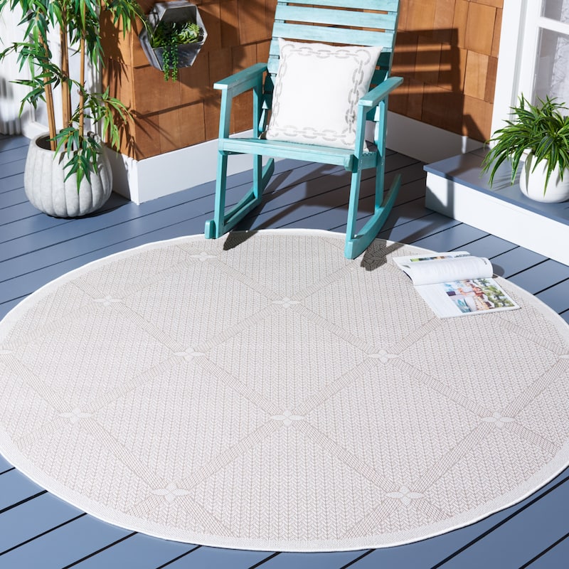 SAFAVIEH Bermuda Washable Rosenda Indoor/ Outdoor Waterproof Rug - 3' Round - Cream/Beige