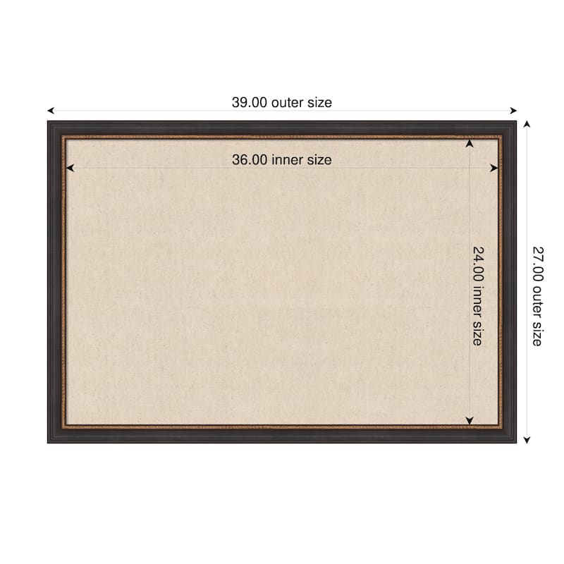 Amanti Art Framed Fabric Pinboard Natural Linen Printed Bulletin Board - Board Size 36 x 24 - Ashton Black