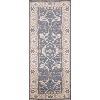Blue & Ivory Oushak Oriental Runner Rug Handmade Wool Carpet - 2'9"x 7'9"