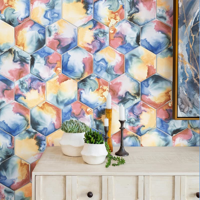 Merola Tile Raktion Hex Decor 8-5/8" x 9-7/8" Porcelain Floor and Wall Tile