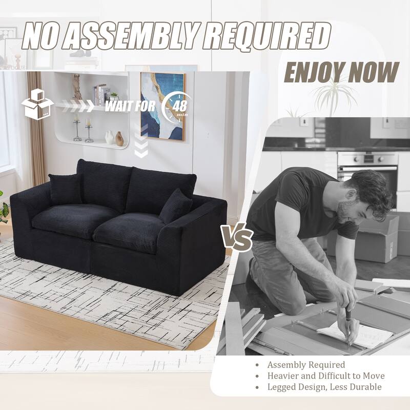 Modular Cloud Sectional Sofa, Comfy 2-Seater Corduroy Couch with Removable Covers