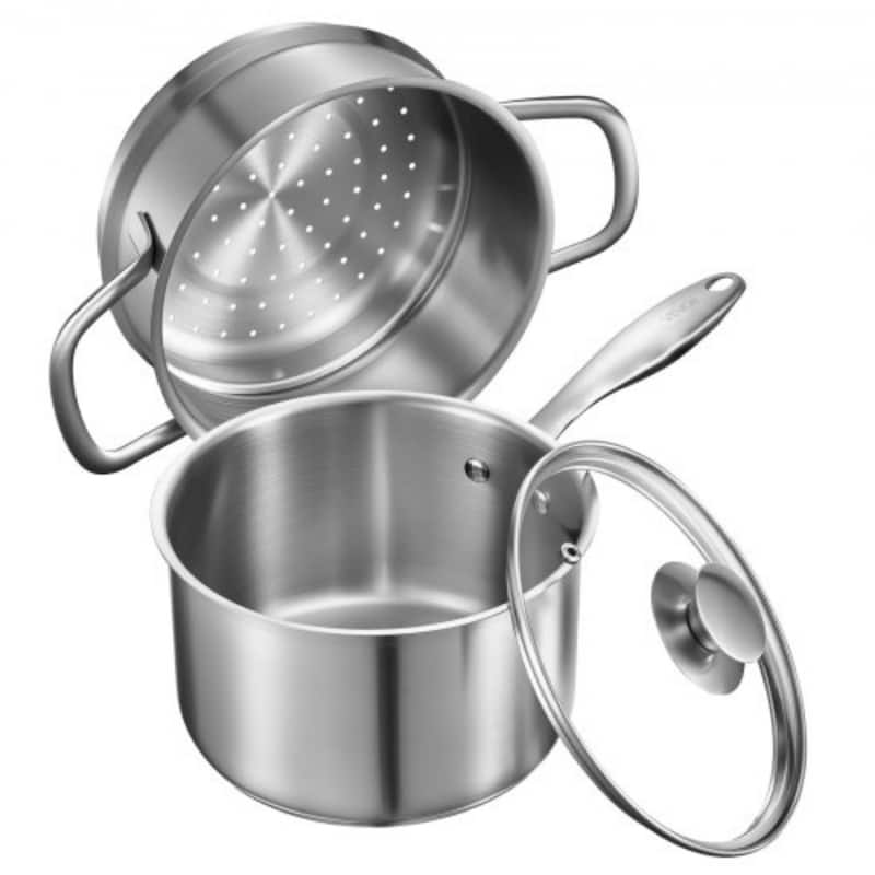 Silver 2-in-1 Aluminum Saucepan with Steamer Insert Oven Safe - 2.5QT