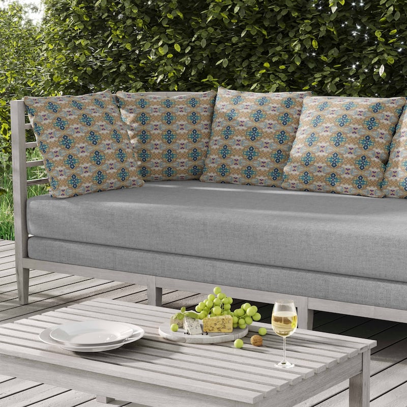 Floral Elegance Indoor/Outdoor Reversible Throw Pillow Beige and Blue