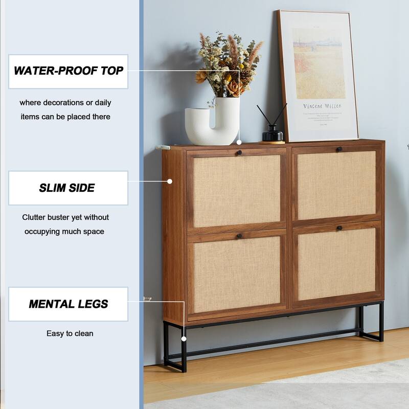 16 pairs Wooden Shoe Storage Cabinet with 4 Flip-up Drawer