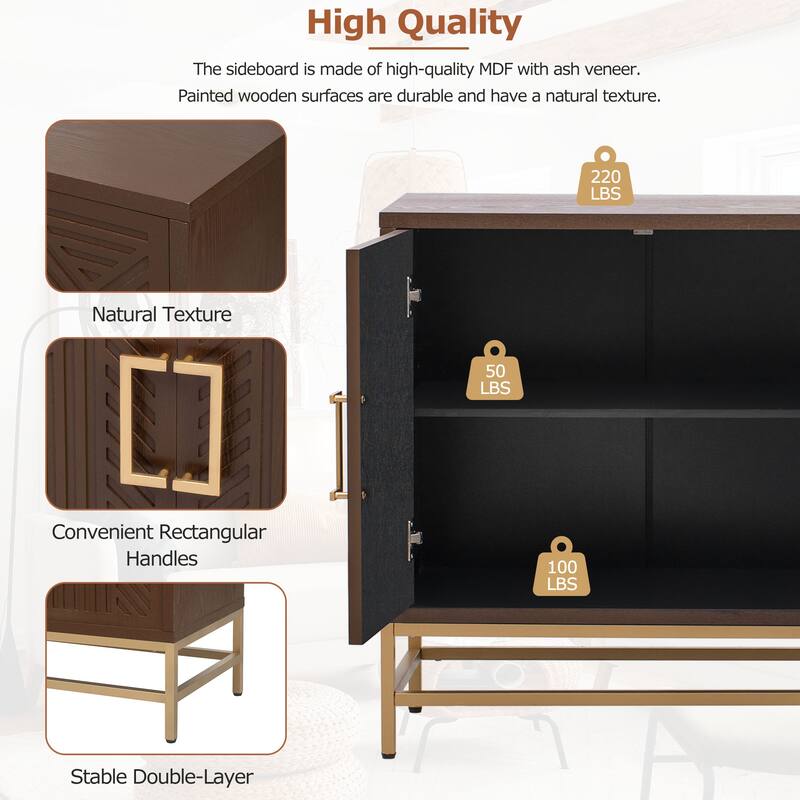 Rectangular Sideboard Entryway Cabinet with Adjustable Shelves & Metal Leg, Buffet Cabinet Console Table for Kitchen Living Room