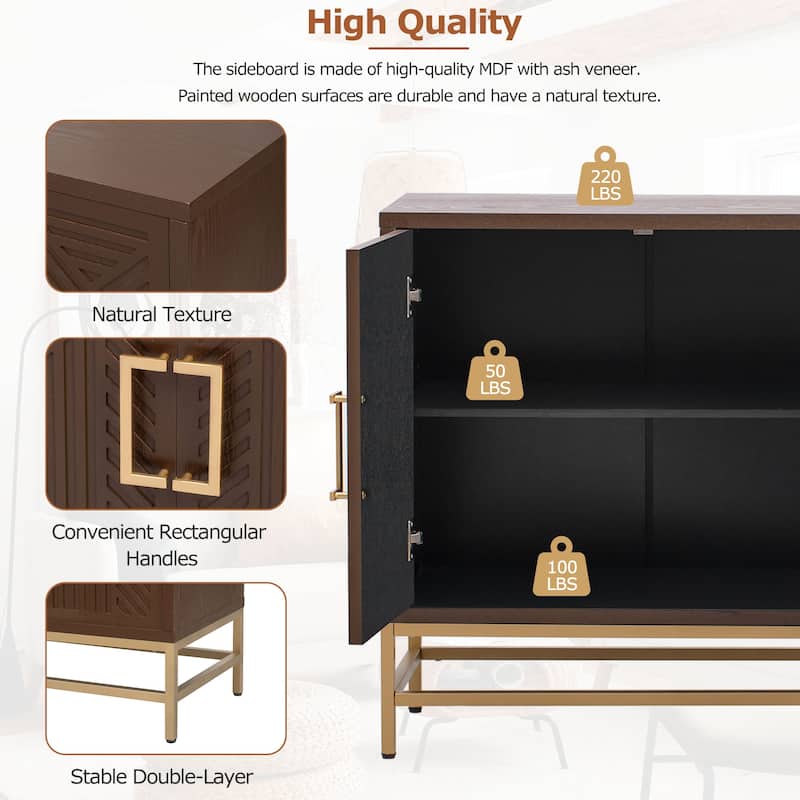 Retro Wooden Sideboard w/ Rectangular Metal Handles and Legs, Espresso
