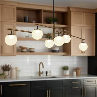 Modern 6-Light Black Gold LED Chandelier Linear Glass Pendant Lights for Dining Room - 44" L x 13" W x 9.8" H