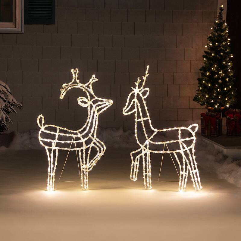 LED Lighted Icy Reindeer Christmas Yard Decoration - 34.25" Silver Wire - Warm White
