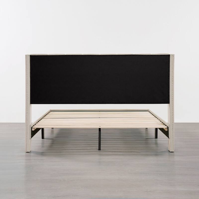 Eleanor Upholstered Platform Bed Frame with Vertical Stripe Headboard