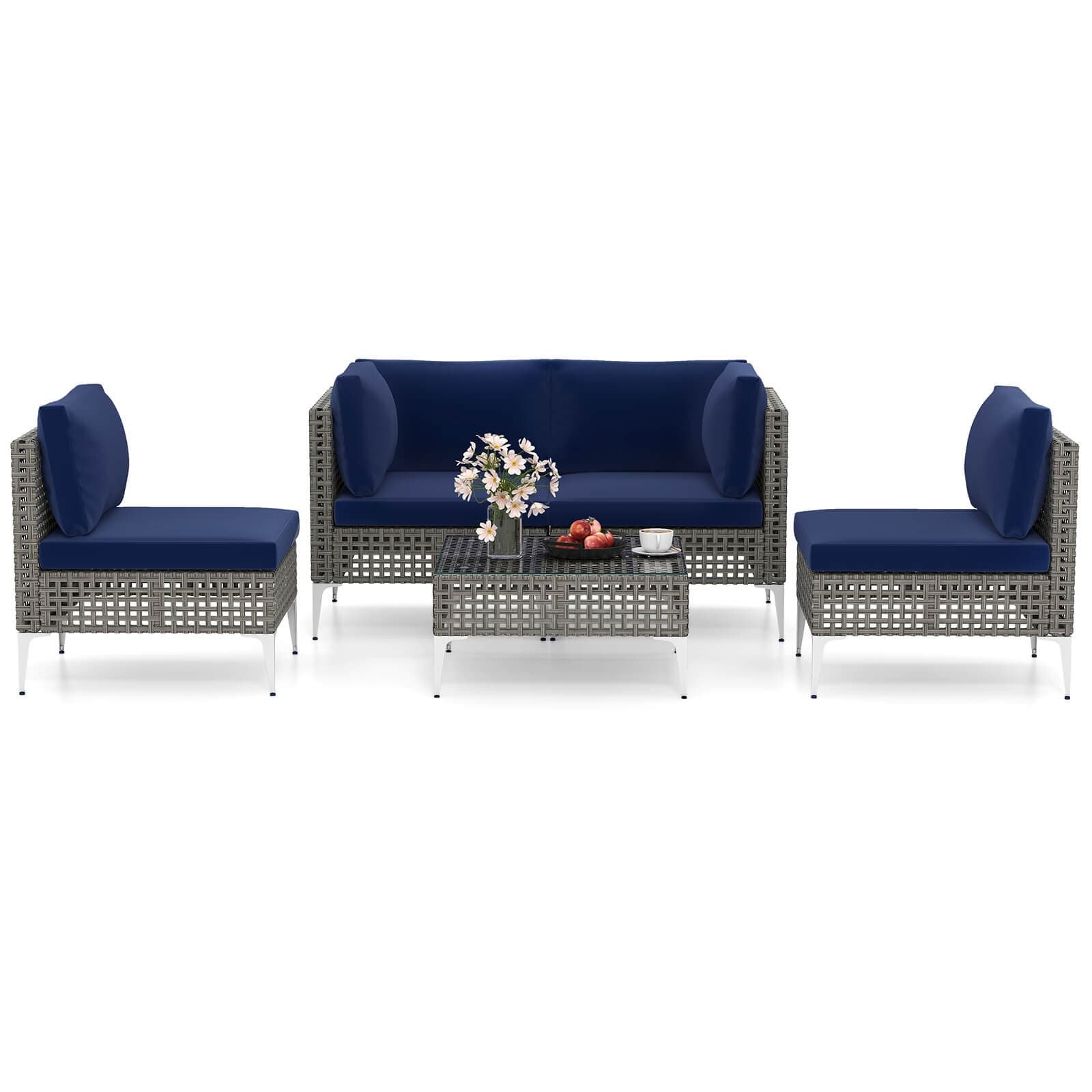 Costway 5 PCS Outdoor Furniture Set with Seat & Back Cushions Tempered - See Details