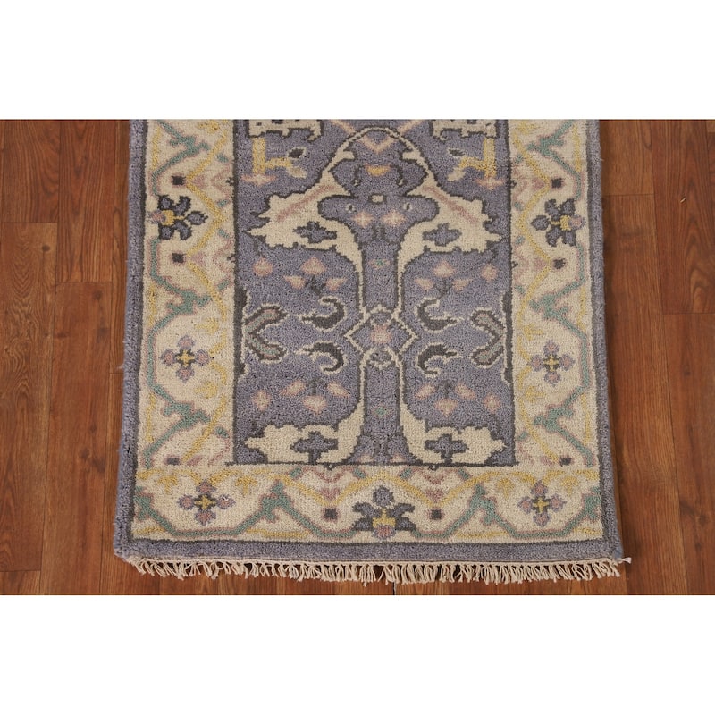 Lilac Oushak Indian Runner Rug Handmade Wool Carpet - 2'5"x 12'3"