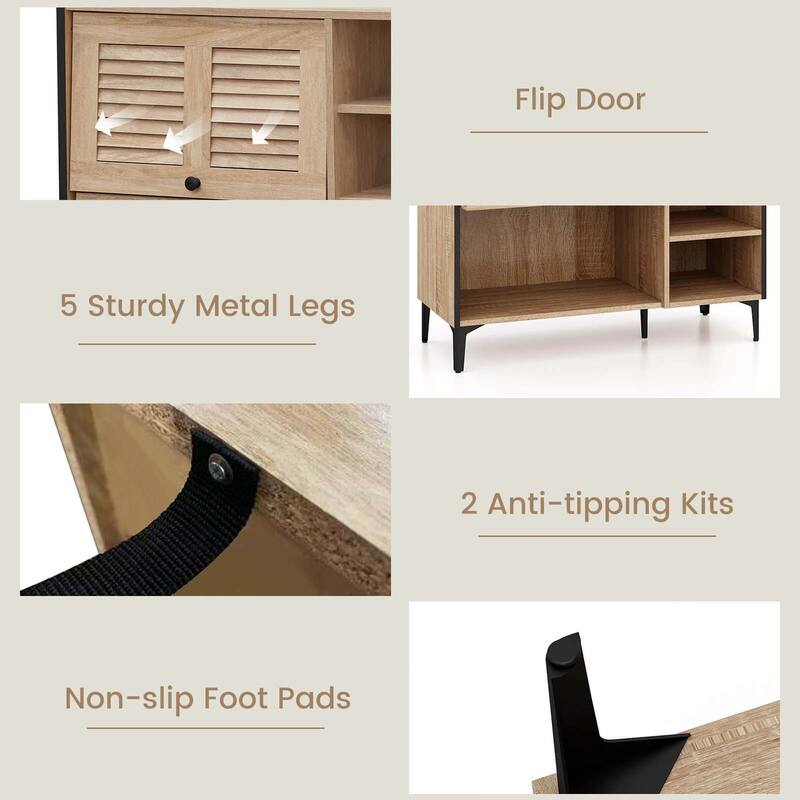 Freestanding Wood Shoe Cabinet Storage w/Flip & Slide Doors