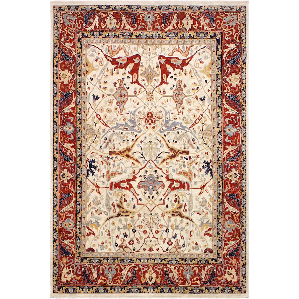 Shabby Chic Ziegler Adeline Ivory Rust Hand-Knotted Wool Rug - 11'10'' x 14'8''