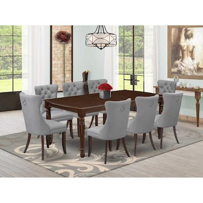 Rectangle Dining Set with 8 Upholstered Chairs - Kitchen Table Set, Mahogany Finish