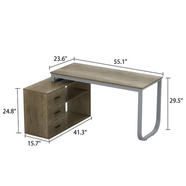 dimension image slide 5 of 6, L-shaped executive desk With 3 Drawers for Home and Office
