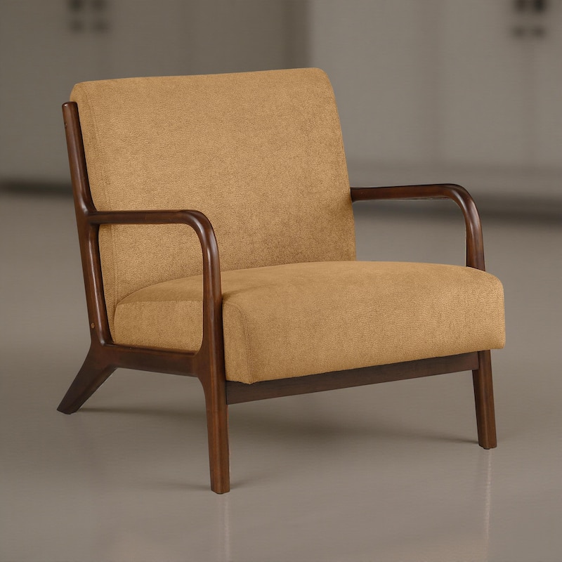 Arril Accent Chair, Soft Honey Orange Fabric Cushions, Dark Brown Wood
