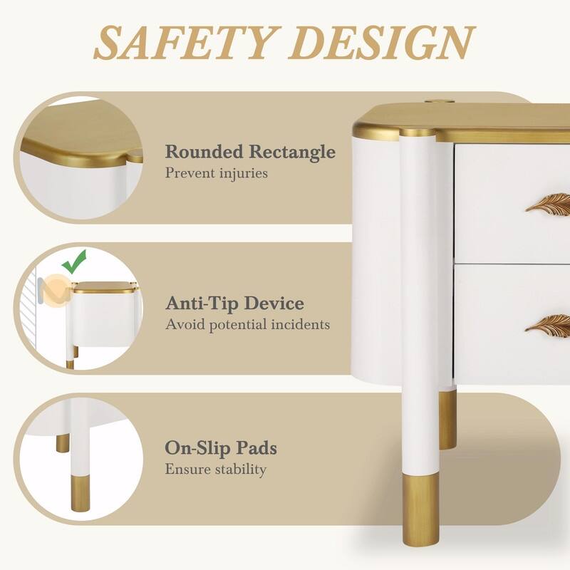 Contemporary Curved 2-Drawer Nightstand with Metal Feather Handles and Exposed Legs