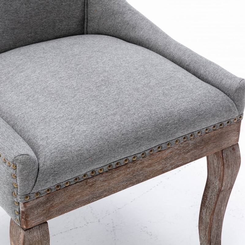Thickened Fabric Dining Chair with Solid Wood Legs, Set of 2