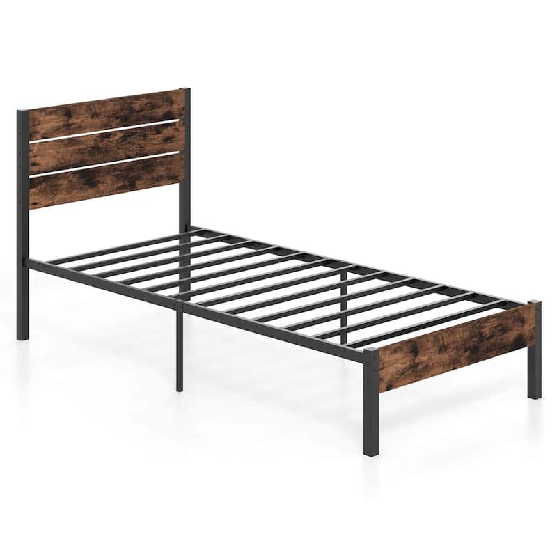 Costway Twin/Full/Queen/King Bed Frame with Tall Industrial Headboard