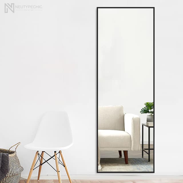 Neutypechic Accent Metal Frame Full-Length Wall-Mounted Hanging Mirror - 63x18 - Black
