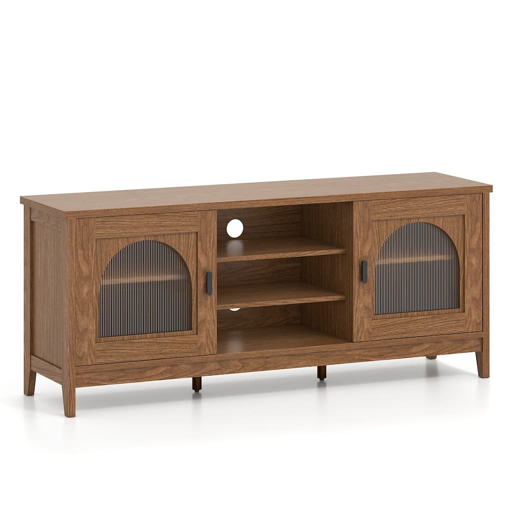 Modern Vintage TV Stand for TVs up to 65 Inches Entertainment Center with Adjustable Shelves and Cabinets - 59" x 15.5" x 25"