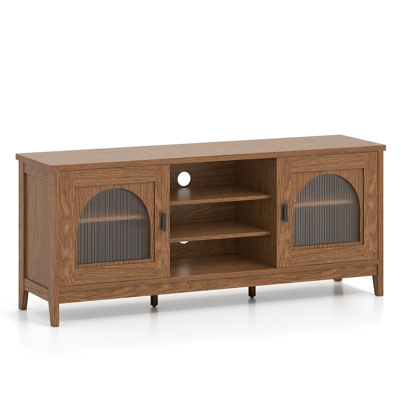 Modern Vintage TV Stand for TVs up to 65 Inches Entertainment Center with Adjustable Shelves and Cabinets - 59" x 15.5" x 25" - Walnut