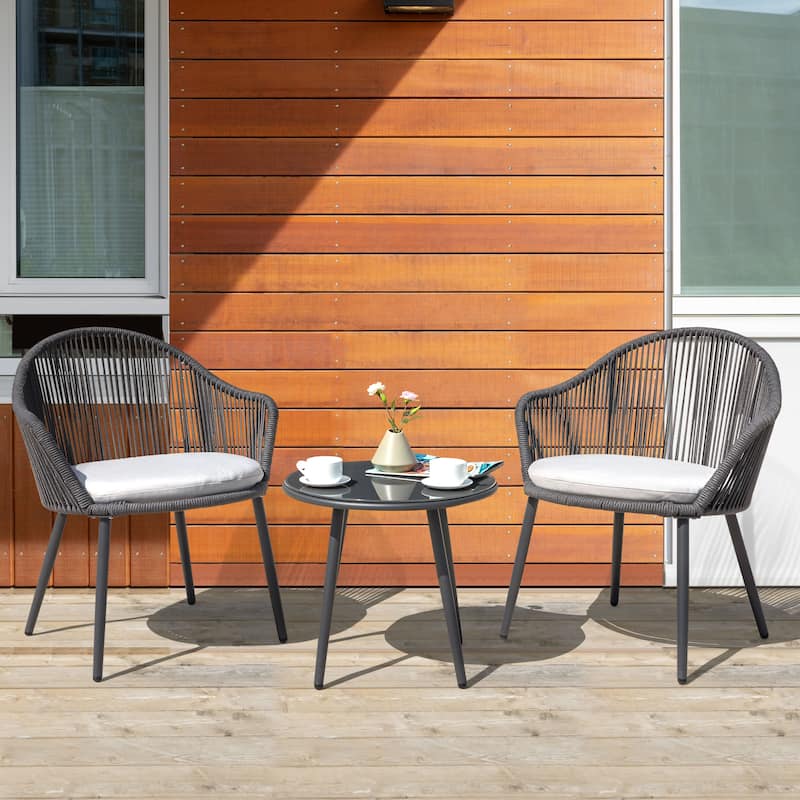 Nuu Garden Patio Rope 3-piece Bistro Crown Set with Cushions