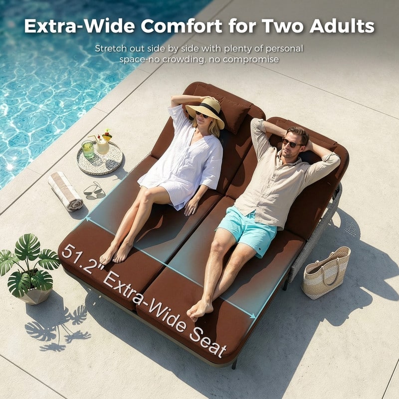 Outdoor Sectional Conversation Set PE Wicker with Double Chaise Lounge, 60,000 BTU Fire Pit Table