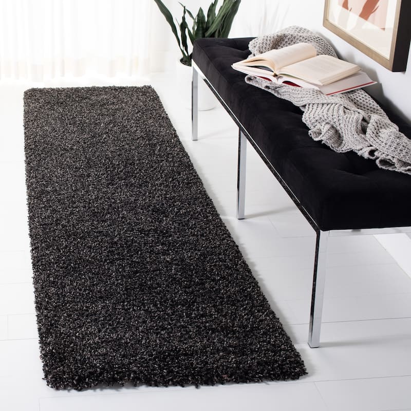SAFAVIEH Evolution Shag Gwenaele Solid 1.8-inch Thick Rug - 2'2" x 8' Runner - Charcoal - Runner