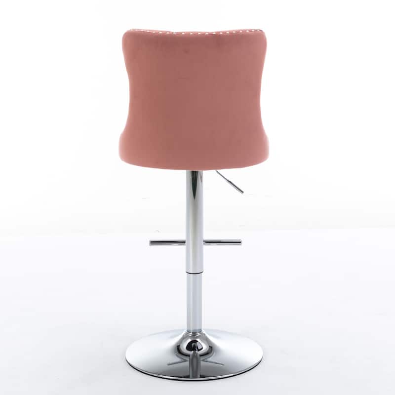 Barstools Adjusatble Seat Height, Modern Upholstered Chrome base Bar Stools with Backs Tufted for Home Pub and（Set of 2）