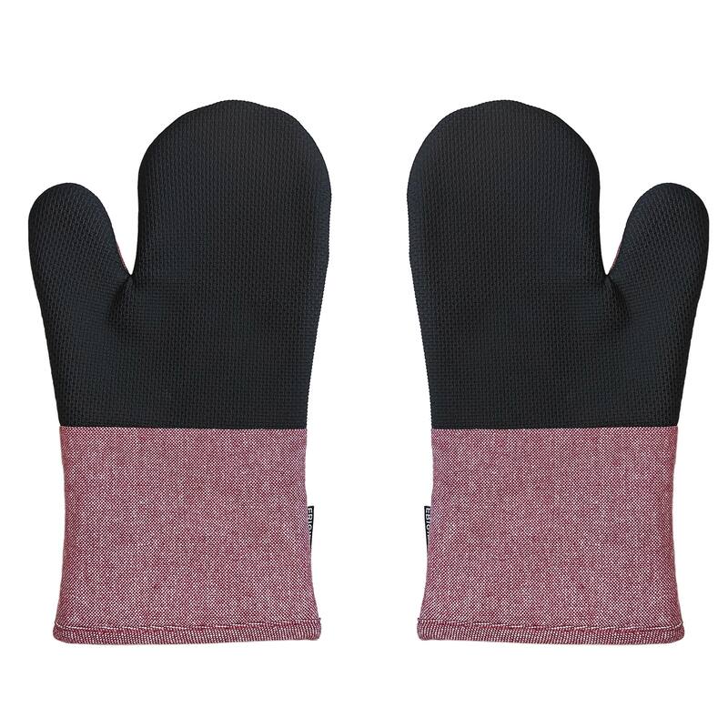 Red Heat Resistant Thick Soft Quilted Lining Kitchen Cotton & Neoprene Oven Glove Mitts - 1 pair