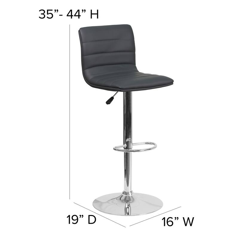 Modern Vinyl Adjustable Height Barstool with Horizontal Stitch Back - 16"W x 19"D x 35" - 44"H - 16"W x 19"D x 35" - 44"H