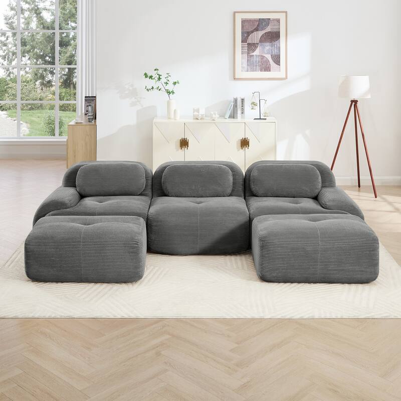 Corduroy Modular Boneless Sectional Sofa with Ottoman, Free combination, Pet-Friendly, No Assembly Required
