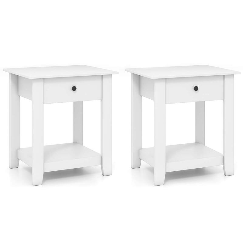 Costway 1/2 PCS Nightstand with Drawer 3-Tier Modern Bedside Table