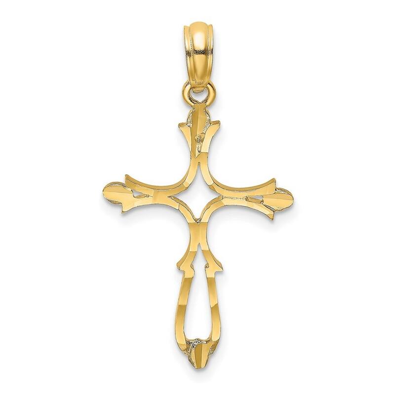 Curata 14k Yellow Gold Religious Cut-out Polished Cross Necklace 18mm x 24.6mm