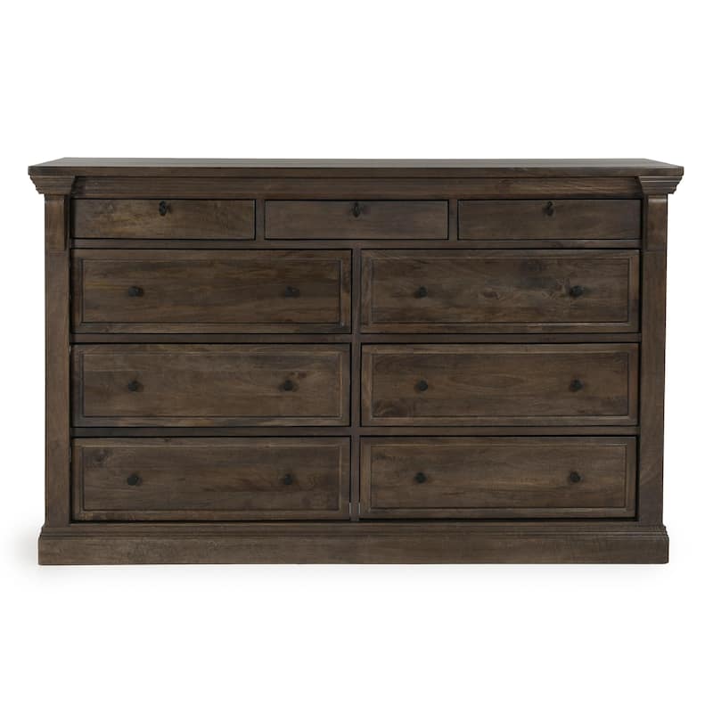 Classic Home Adelaide Nine-Drawer Mango Wood Dresser in Cocoa Brown