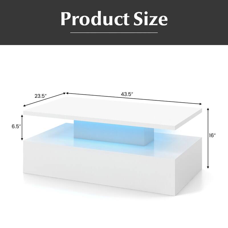 Gymax LED Coffee Table 2-Tier High Glossy with Adjustable Light &