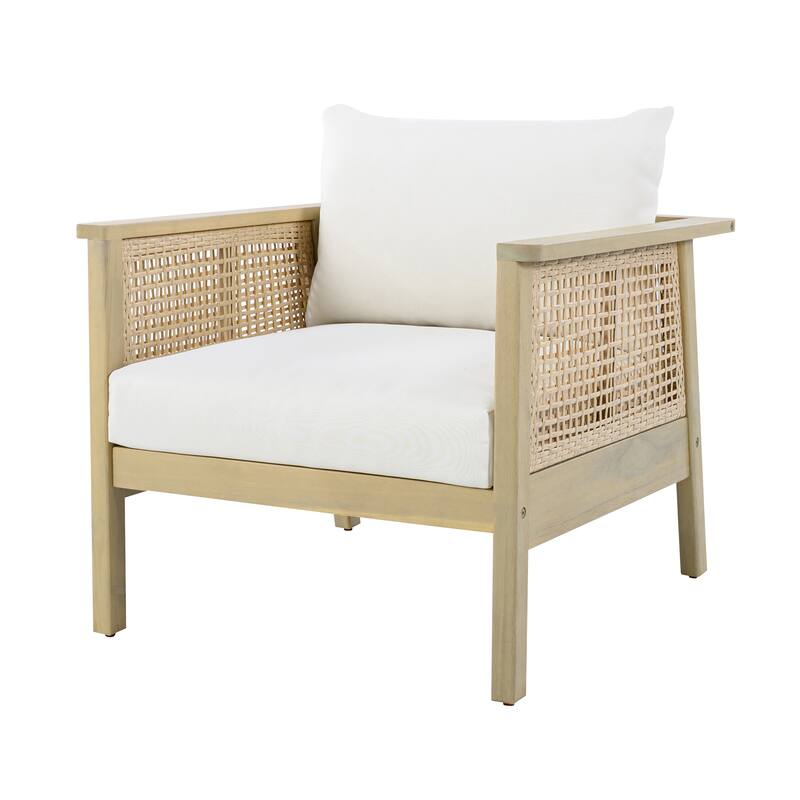 Christopher Knight Home - Modern 5-Piece Outdoor Acacia Wood and Wicker Conversation Set with Removable Cushions & Coffee Table