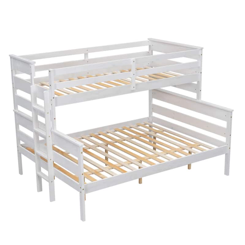 Solid Wood Bunk Bed Wood Slat Support Bed Frame Full Length Guardrail Up Bed with Ladder Separable Platform Bed