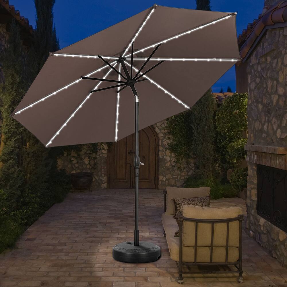 Ainfox 10ft Solar Patio Umbrella 40 LED Lighted and Umbrella Base, Strip Lights Outdoor Market Table Umbrella