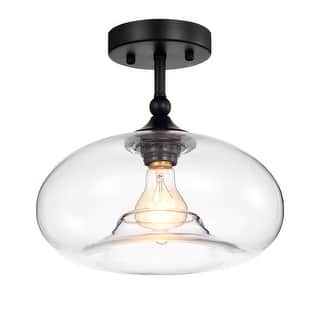 Masix 1-Light Semi-Flushmount Iron Metal Lamp with Donut Glass Shade