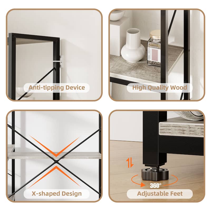 Futzca L-Shaped Corner Bookcase, 5-Tier Wood Bookshelf